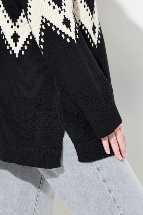 Pullover, Fair Isle, Rollkragen, Langarm, Biobaumwolle