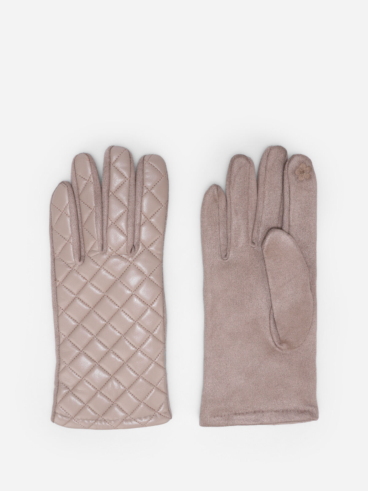 Gants en suédine et simili matelassé- Taupe