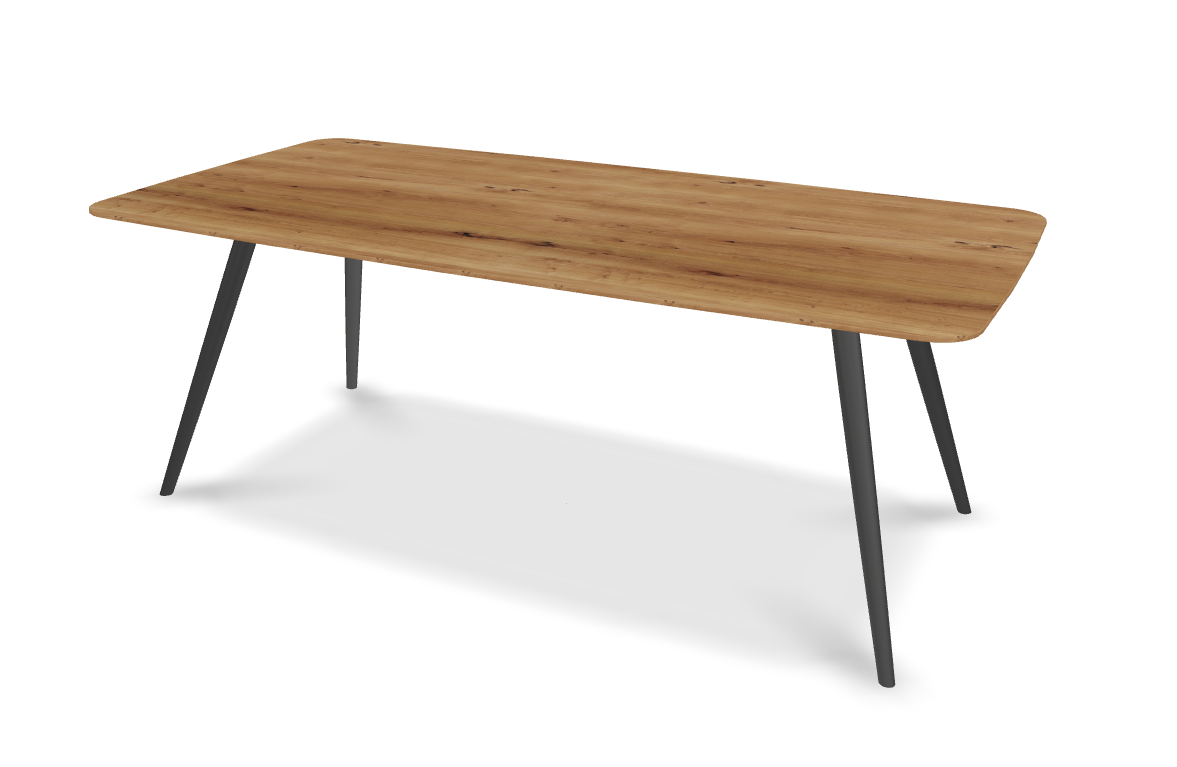 They & Me eettafel Joy – bootsvorm – eiken rustiek lak– onderstel RAL9017 verkeerszwart 200 x 100 x 75 | Eiken Rustiek Lak | Rechte Rand | Frame RAL9017 Verkeerszwart