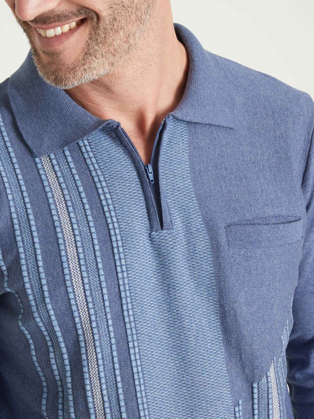 Pull col polo zippé manches longues