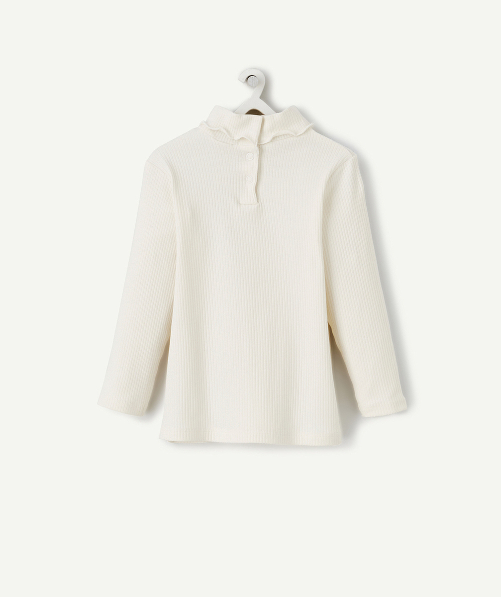 SOUS-PULL CÔTELÉ BÉBÉ FILLE ÉCRU AVEC PATCH COEUR À PAILLETTES
