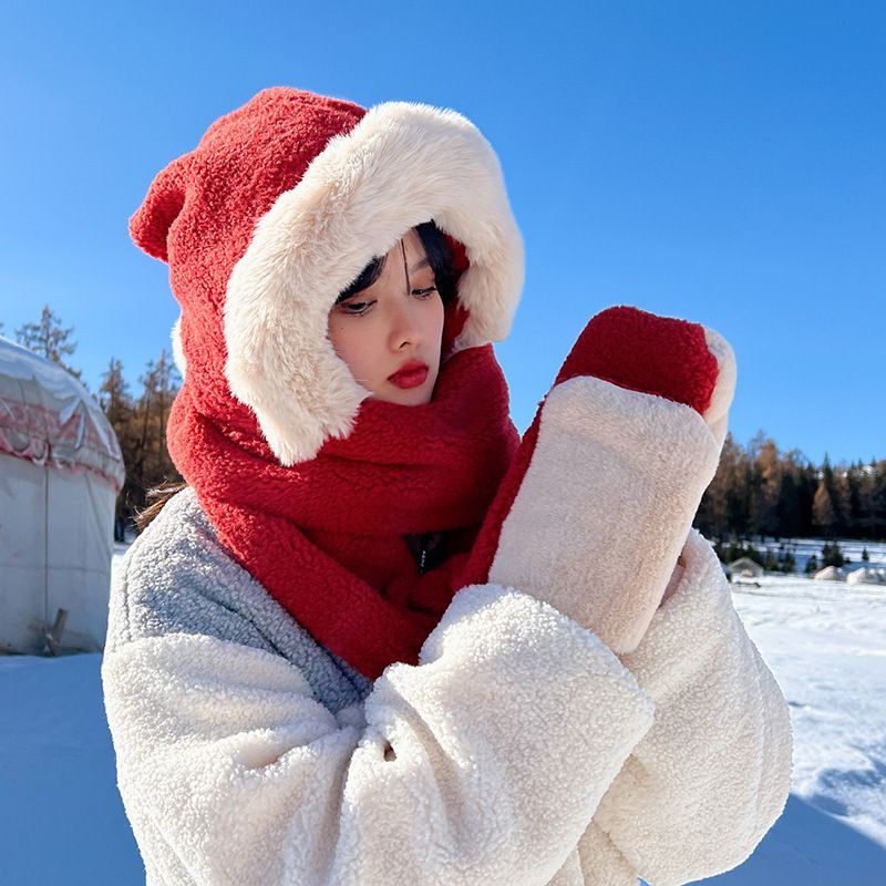 Dreamaway - Kerstmis fleece sjaal met capuchon en wanten