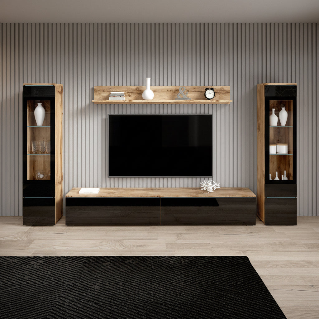 Variety - Wandmeubel - Zwart/eiken - 180x33x132 cm