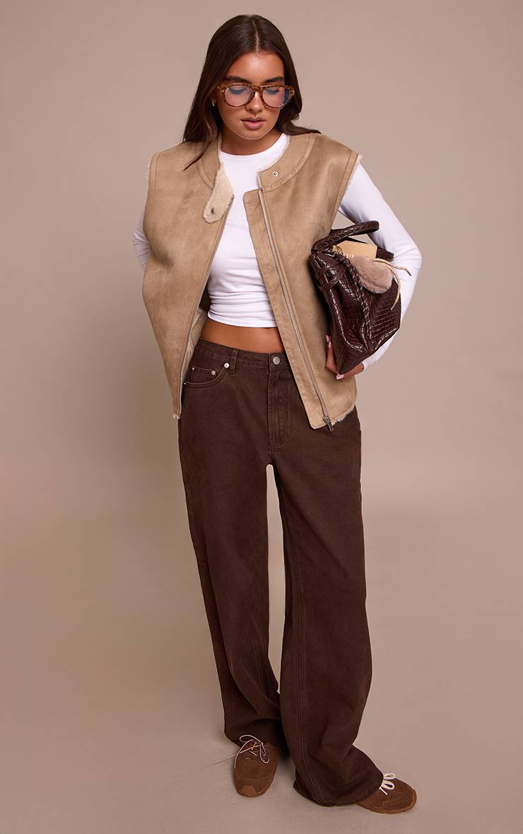 Beige Gilet Sans Manches En Synthétique Doublure Imitation Mouton