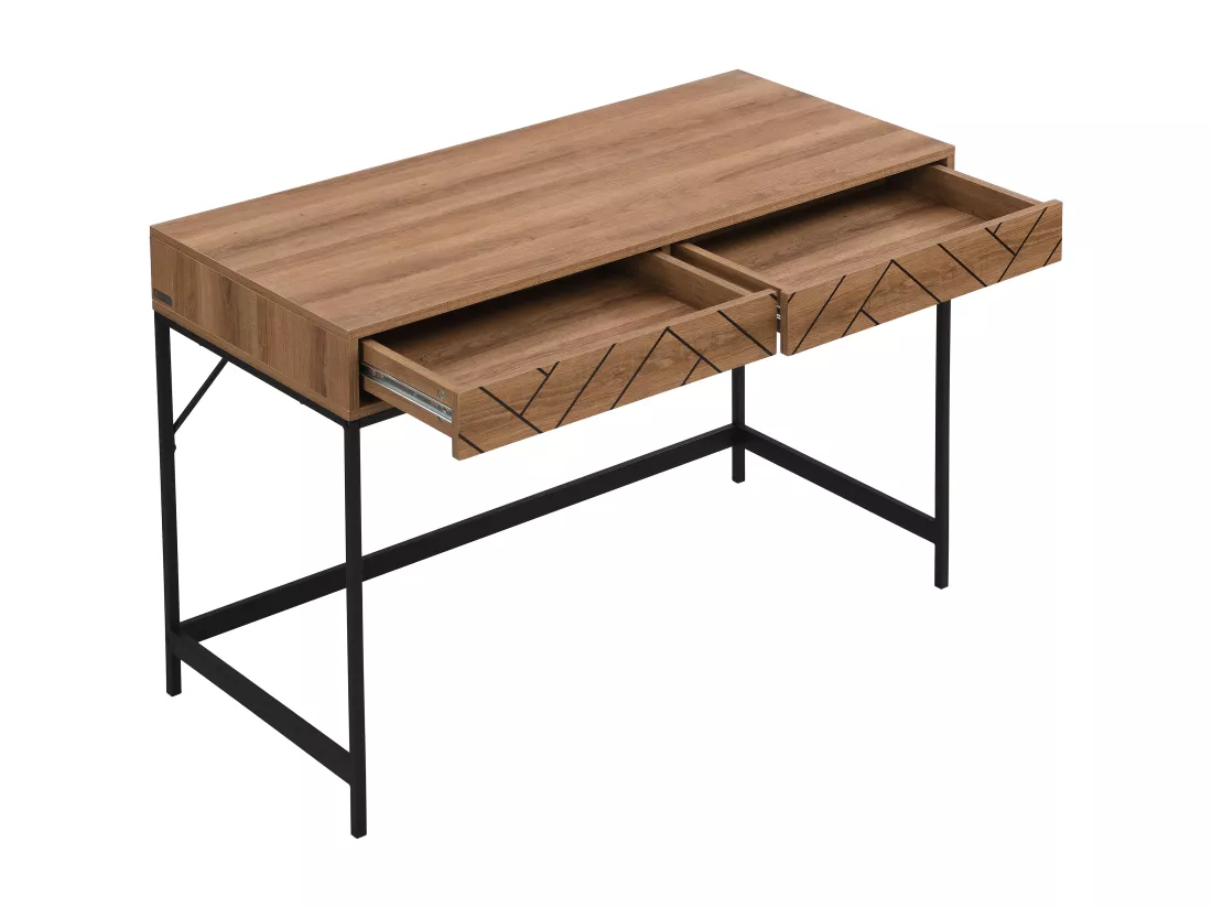 Console avec 2 tiroirs - MDF et acier - Coloris : Naturel et noir - CARATANA