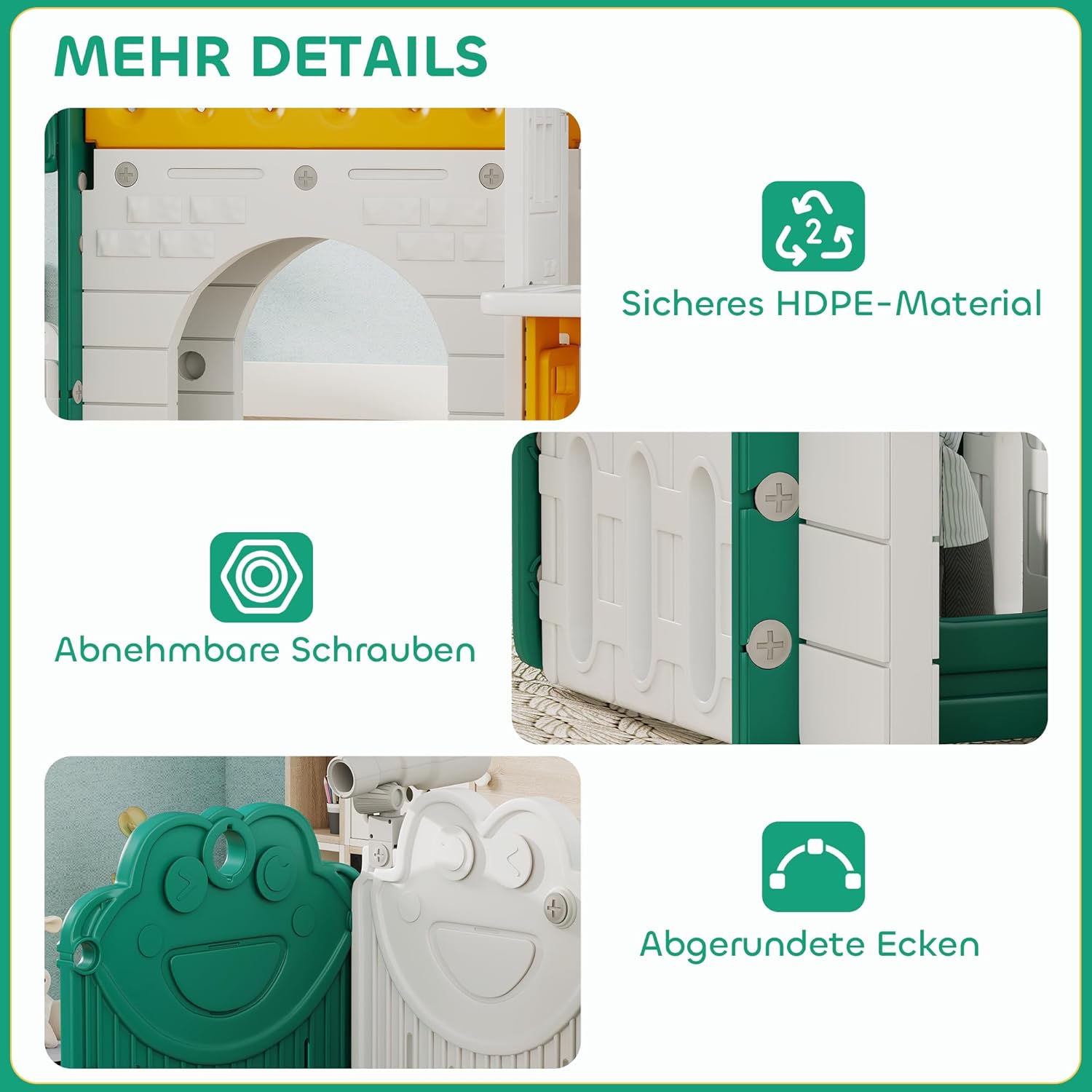 AIYAPLAY 7 in 1 Kinderrutsche mit Klettergerüst Kleinkindrutsche mit Basketballkorb, Tunnel, Teleskop, Stauraum, Spielhaus, Indoor und Outdoor Spielplatz für Kleinkinder 1-4 Jahre, Gelb+Grün