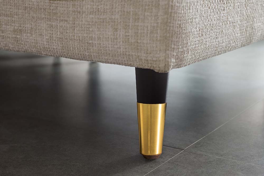 Design Sofa COZY VELVET 220cm beige Chenille Federkern 3-Sitzer mit goldener Kappe