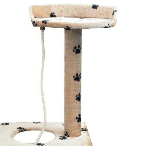 Arranhador bege para gatos com pegadas de patas.
