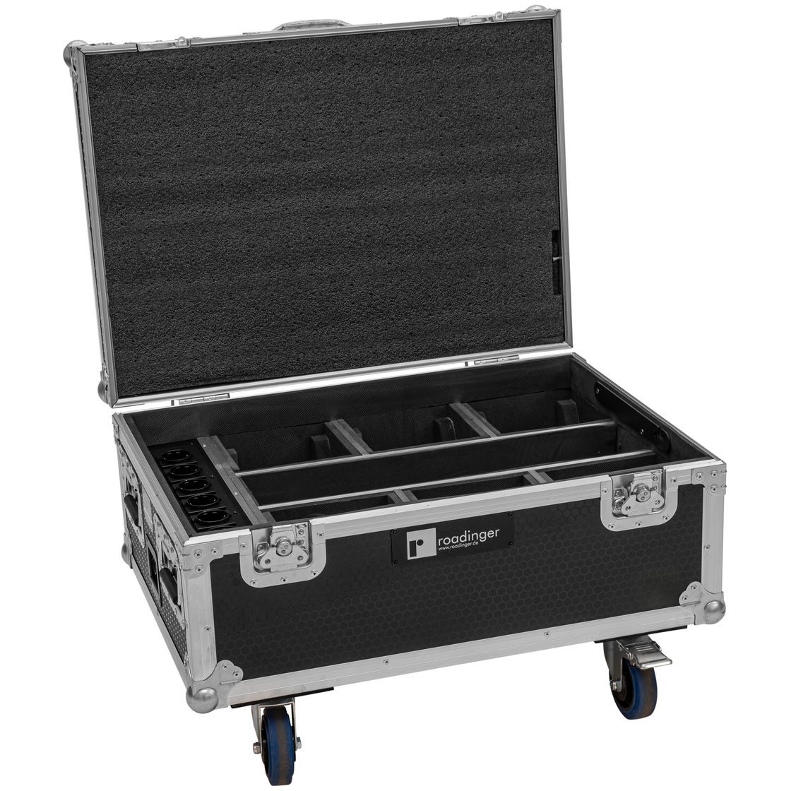 Roadinger Flightcase 6x AKKU IP TL-3 QCL Trusslight CRMX met oplaadfunctie en wielen