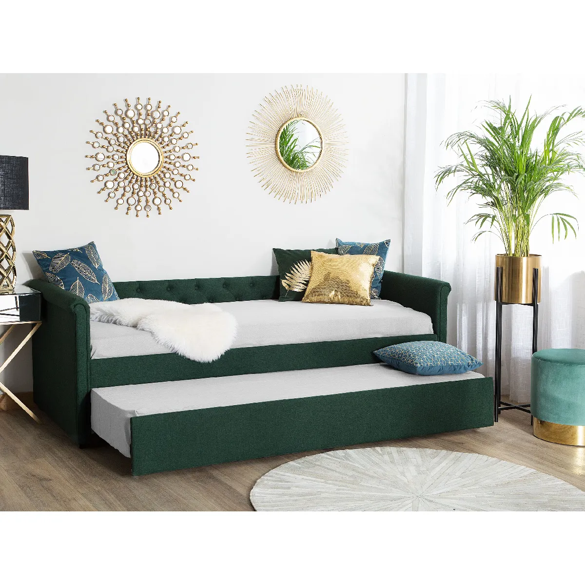 Beliani Libourne Lit 80x200 cm Tissu Vert