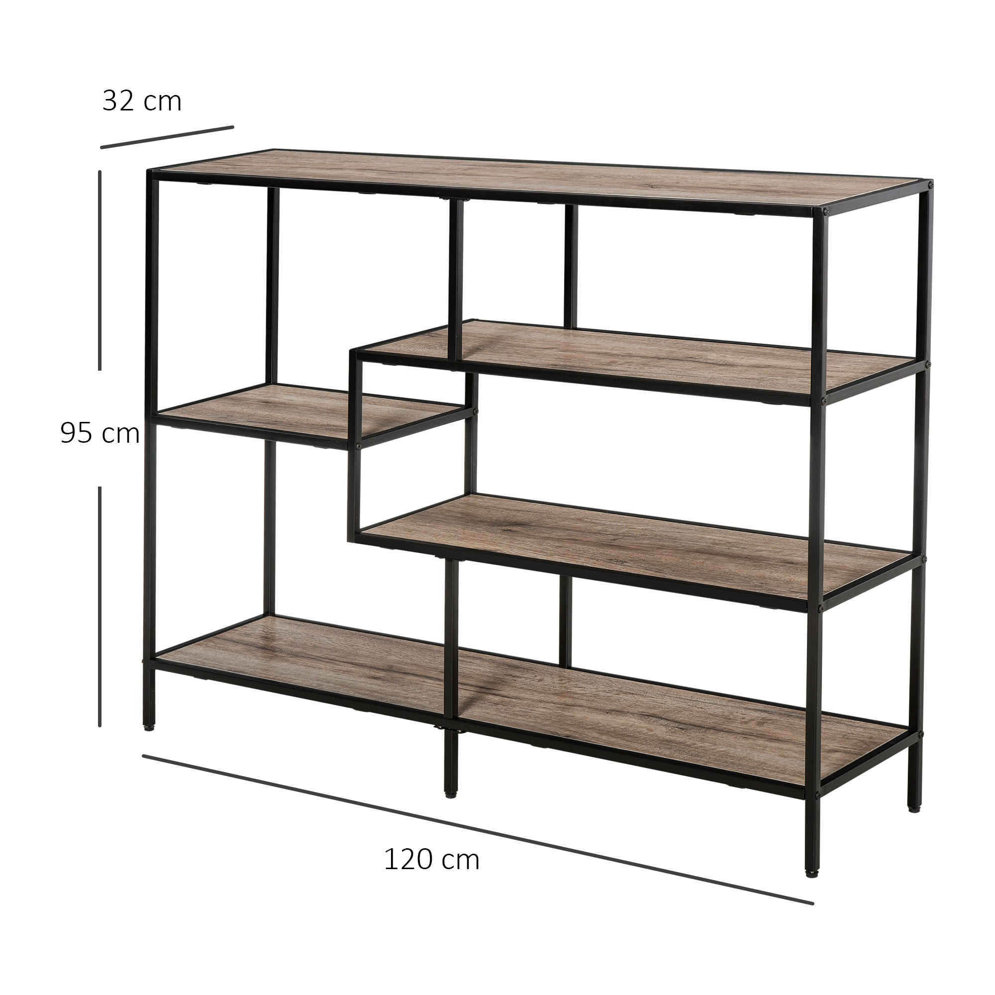 HOMCOM Standregal im industriellen Stil Eiche, schwarz 120 x 32 x 95 cm (BxTxH)