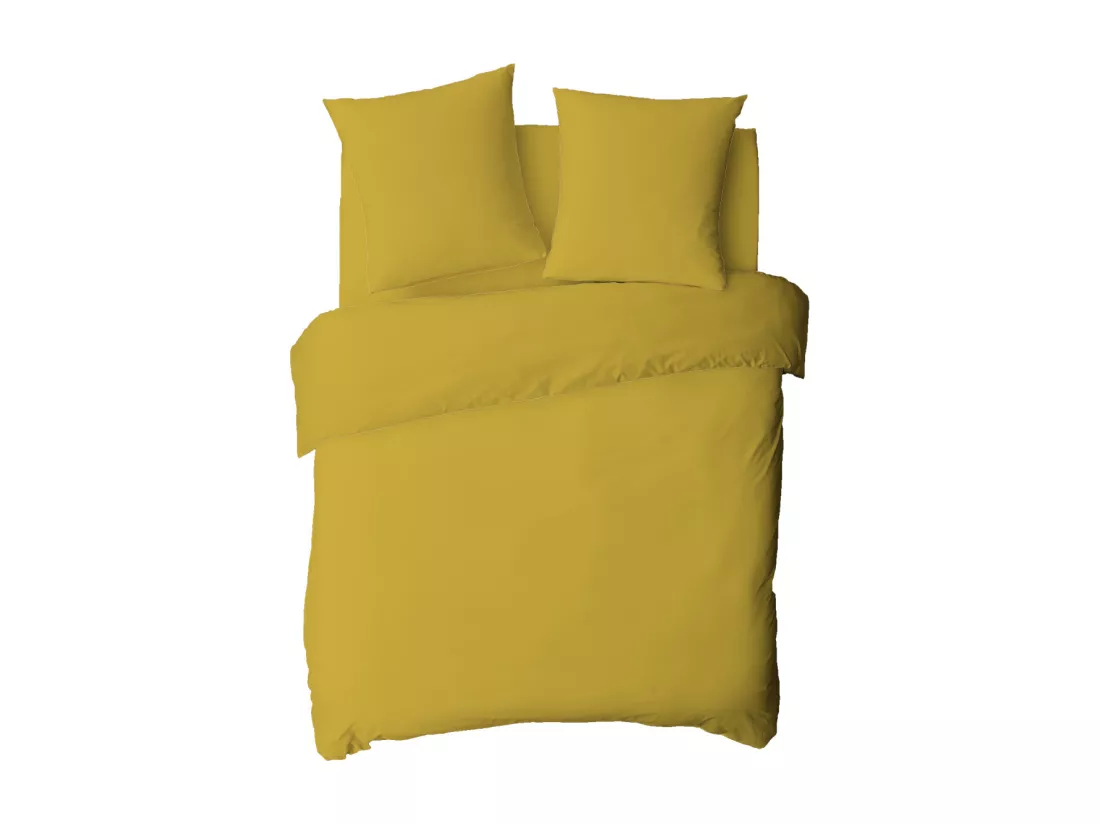 Housse de couette en coton 57 fils unie jaune moutarde 140x200cm