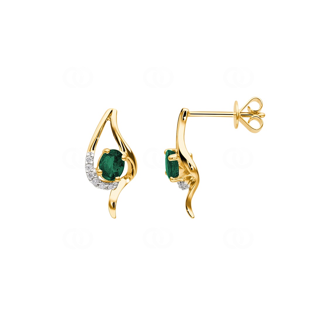Ohrstecker 750/18 K Gelbgold mit Smaragden & Diamanten 0.05 ct H/si