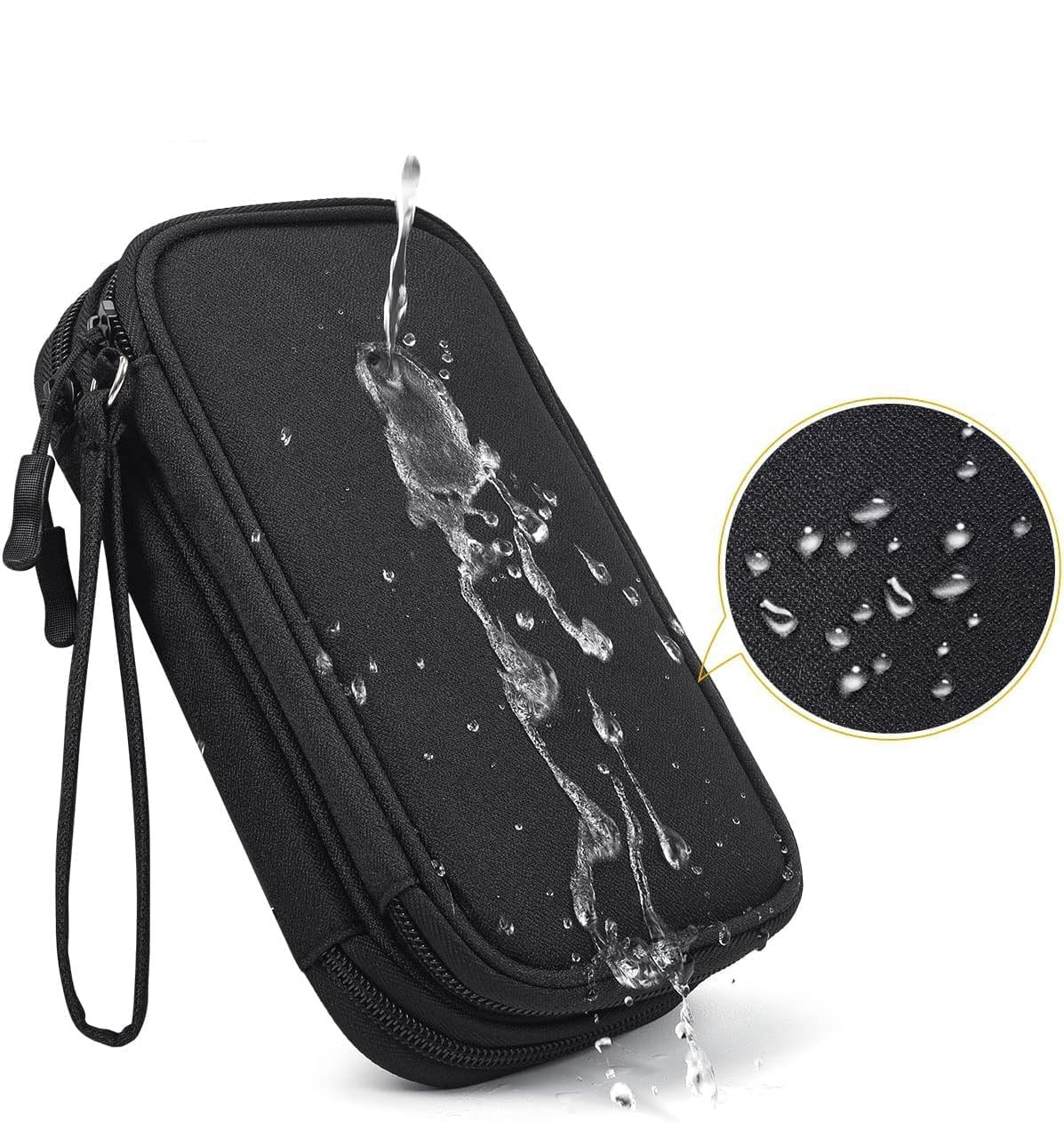 (21x12.5x6cm) Universal Nylon Tasche Reise Organizer für Smartphones / Ladekabel mit Doppel Reissverschluss - Schwarz