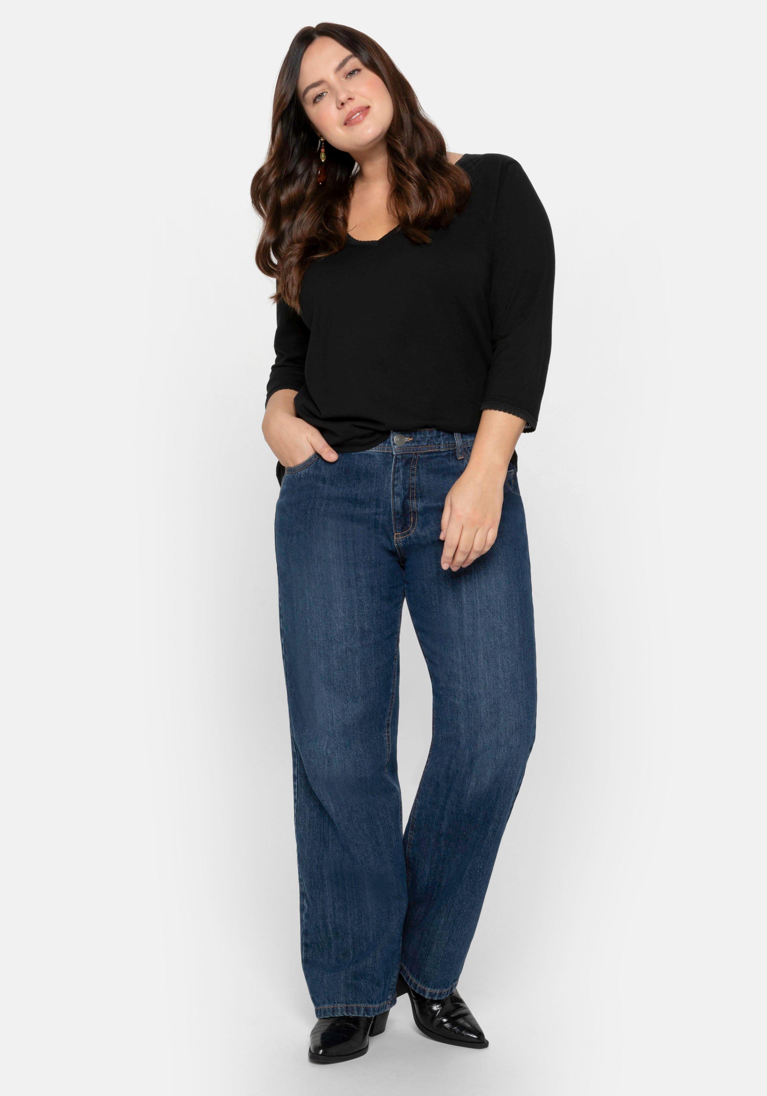 3/4-Arm-Shirt mit V-Ausschnitt, in leichter A-Linie