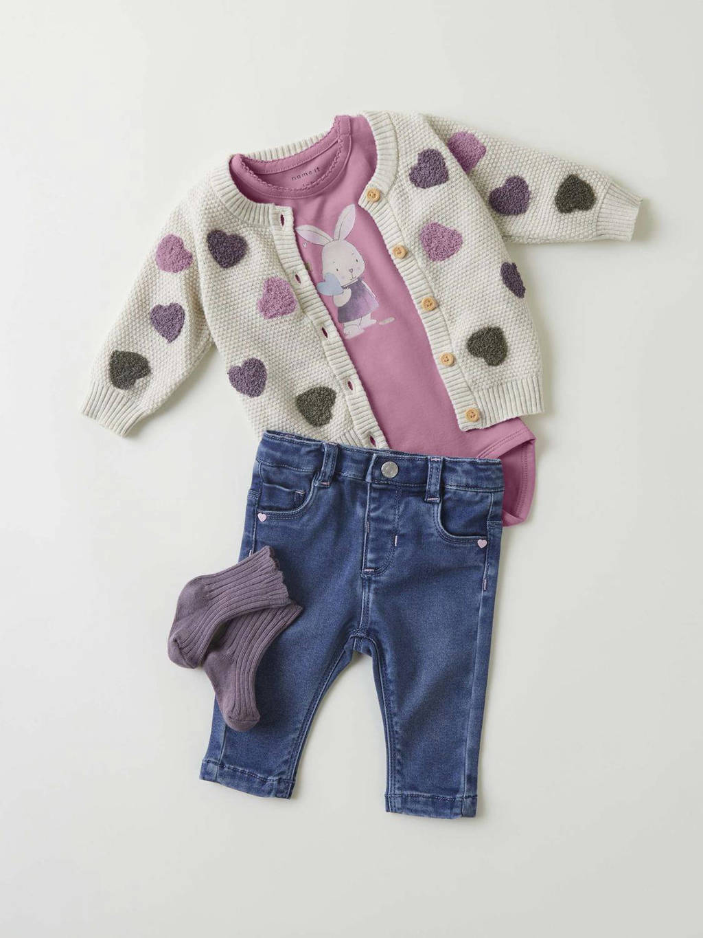 NAME IT baby vest NBFNEHEART met hartjes en patches beige/roze