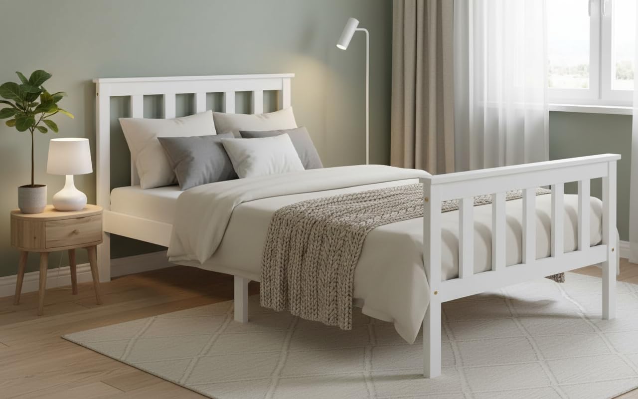 Homestyle4u Kinderbett Holzbett 90x200 mit Lattenrost Weiß Bett Bettgestell Jugendbett Kiefer Holz Massivholz