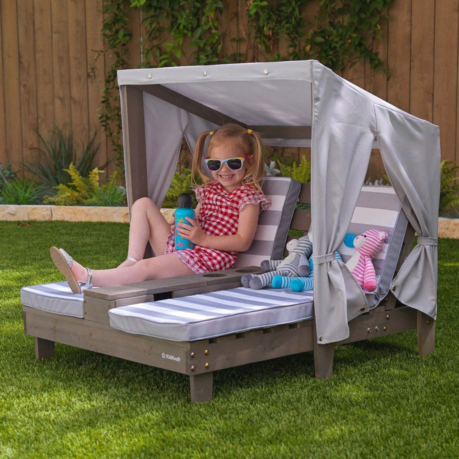 KidKraft Dubbele Loungestoel Hout met Bekerhouders