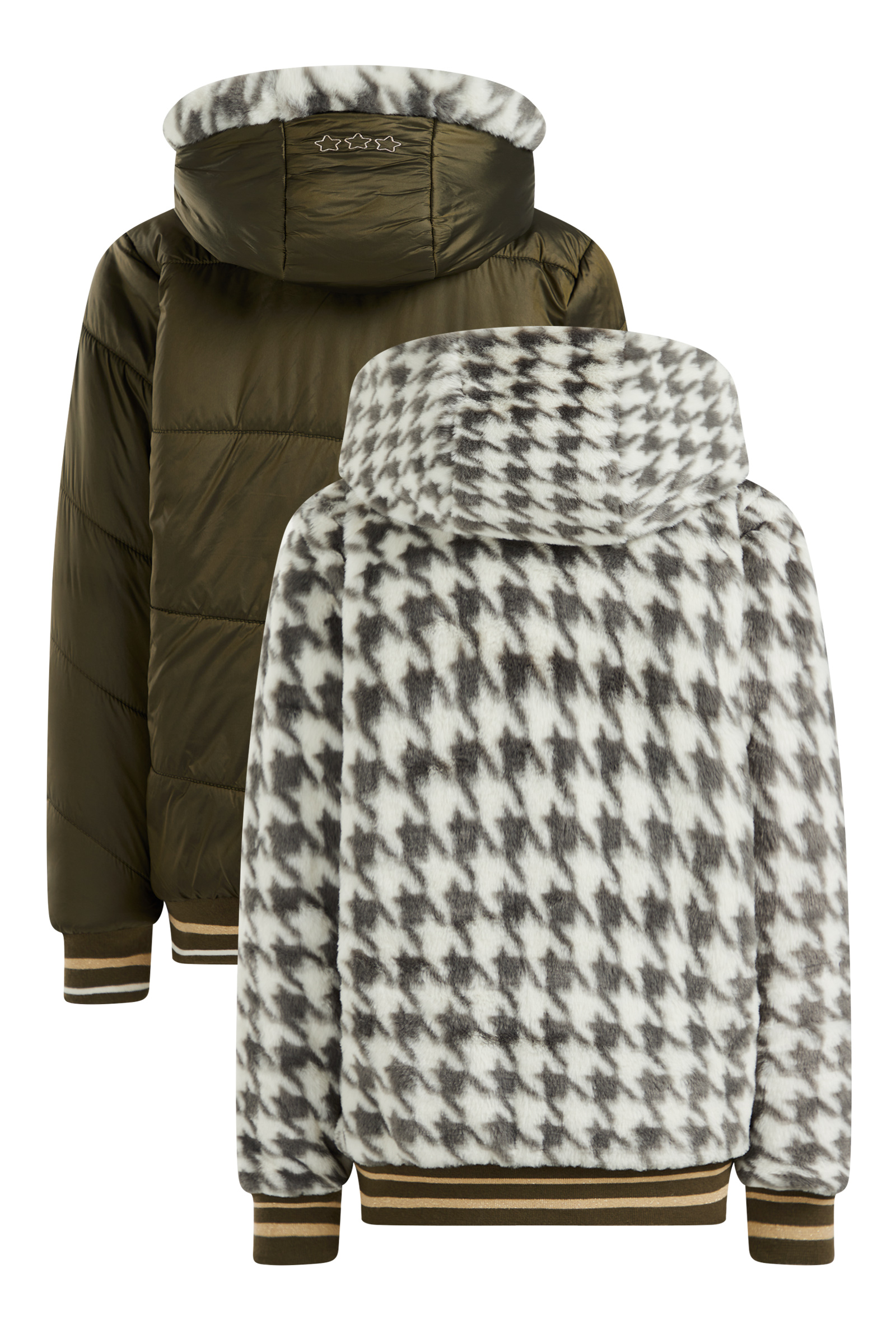 Meisjes reversible jas met imitatiebont en dessin WE Fashion Khaki