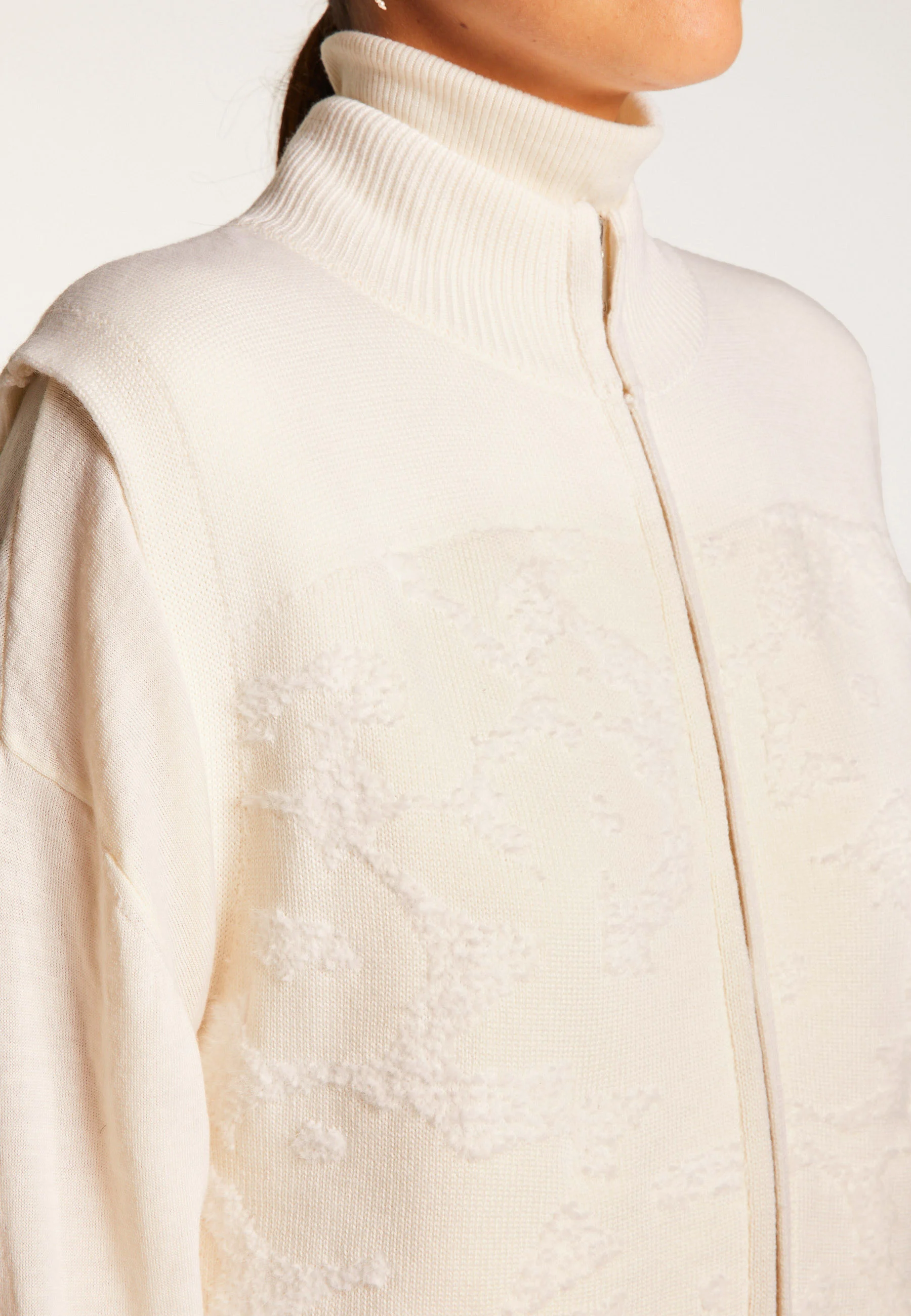 RUTHAH24 - Veste zippé sans manches en laine | Blanc