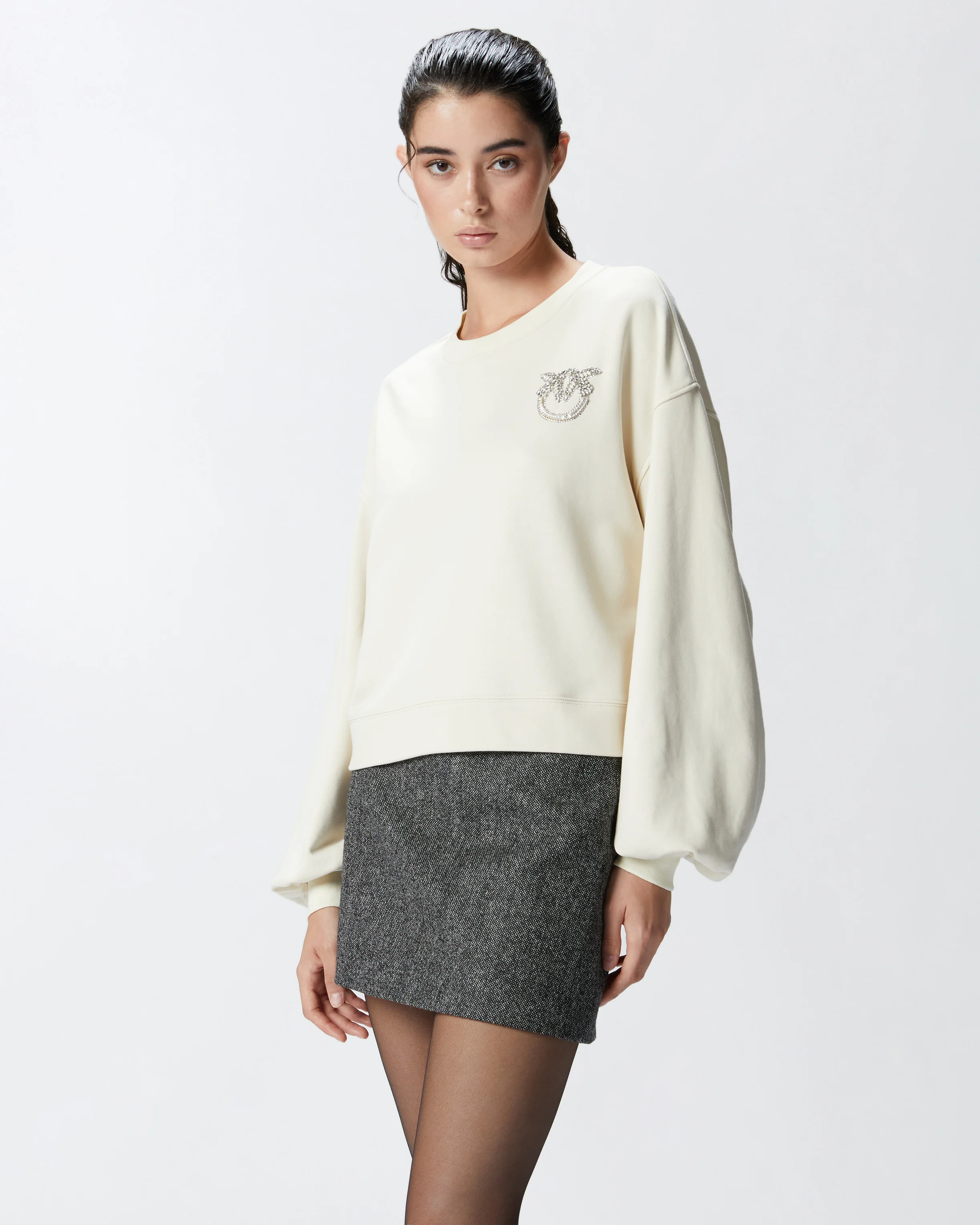 Sweat-shirt à manches larges et broderie bijou love birds | Blanc