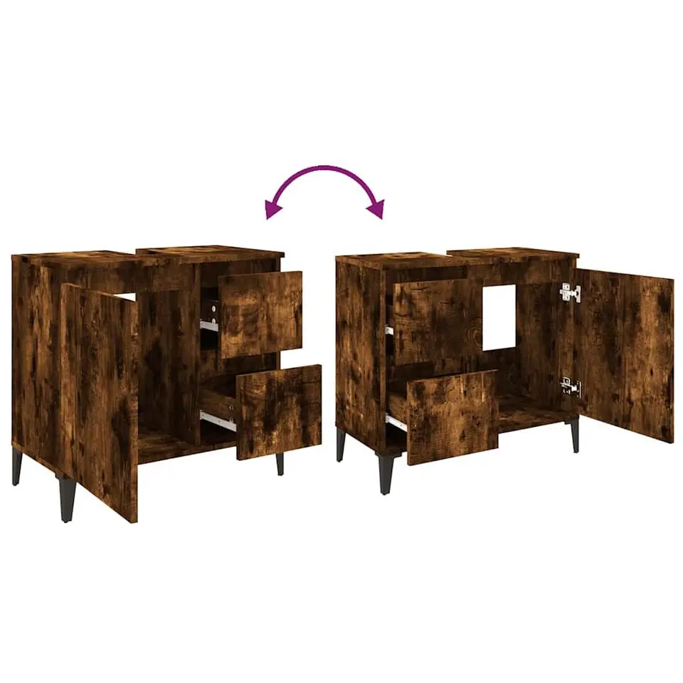 vidaXL - Gerookt eiken Wastafelonderkast - 1 deur 2 lades - Hout - 65x33x60 cm
