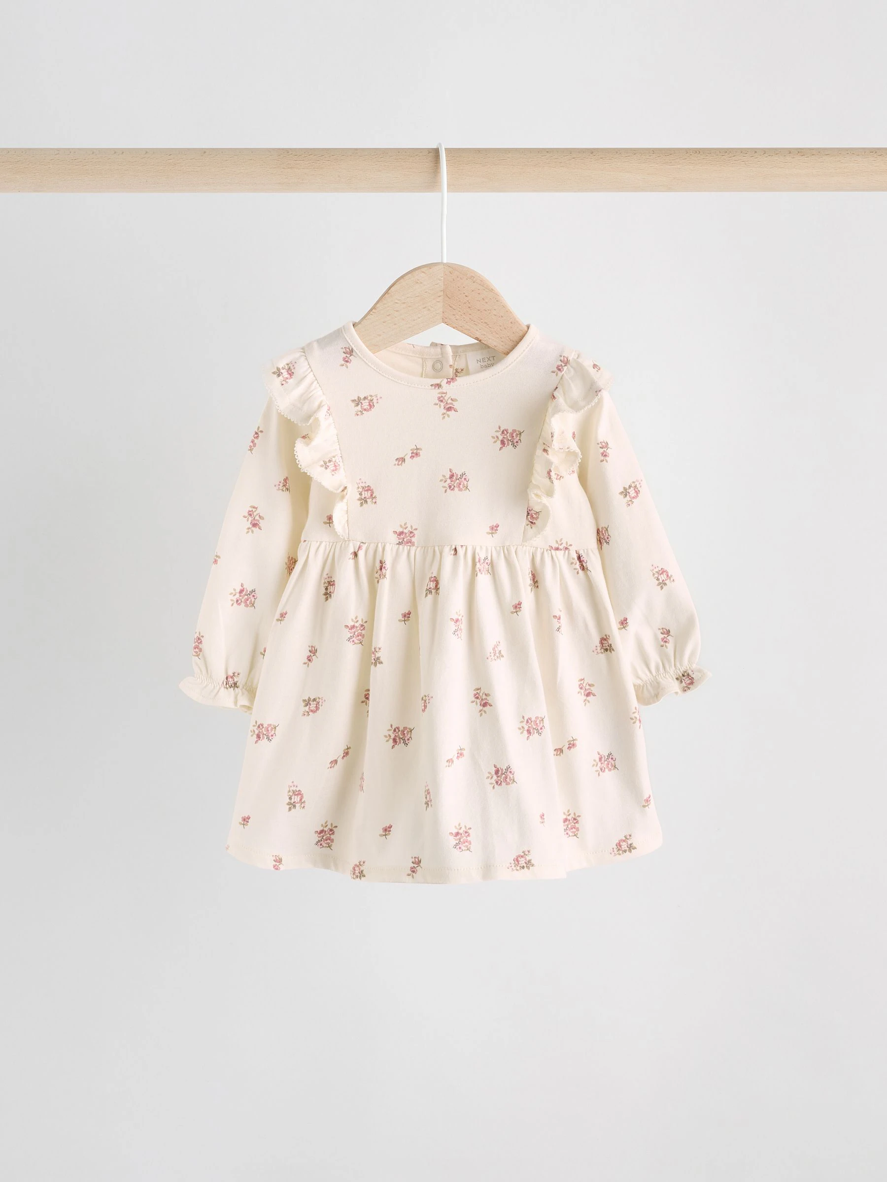 Roze bloemen/Crèmekleurige fijne bloemenprint - Verpakking van 2 jersey babyjurkjes (0 mnd-2 jr)
