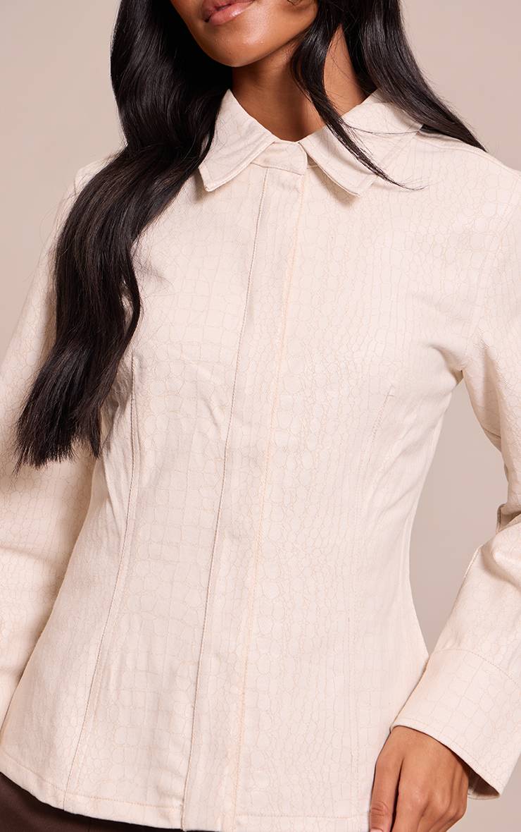 Crème Chemise En Denim Enduit Imprimé Synthétique Cintré Coupe Tall