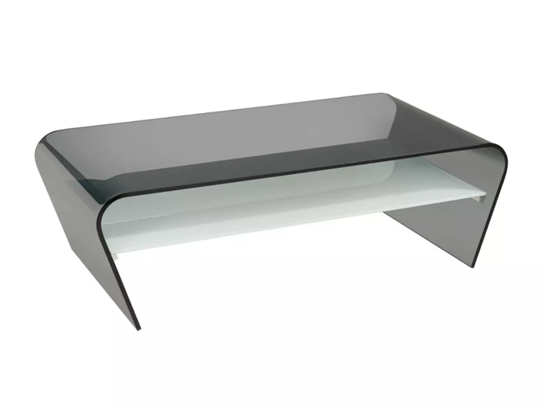 Table basse - Verre trempé noir - Tablette blanche laquée - KELLY