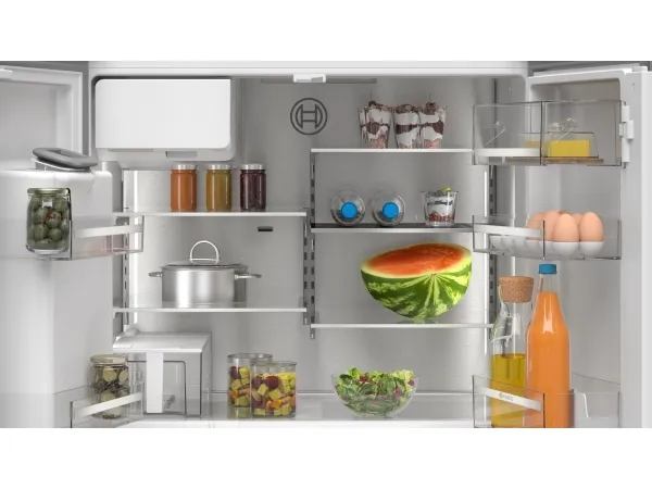 Bosch Serie | 6 KFI96APEA - Køleskab/fryser - frans dør-bundfryser med vanddispenser, isdispenser - bredde: 90.5 cm - dybde: 73.1 cm - højde: 183 cm - 574 liter - Klasse E - børstet stål