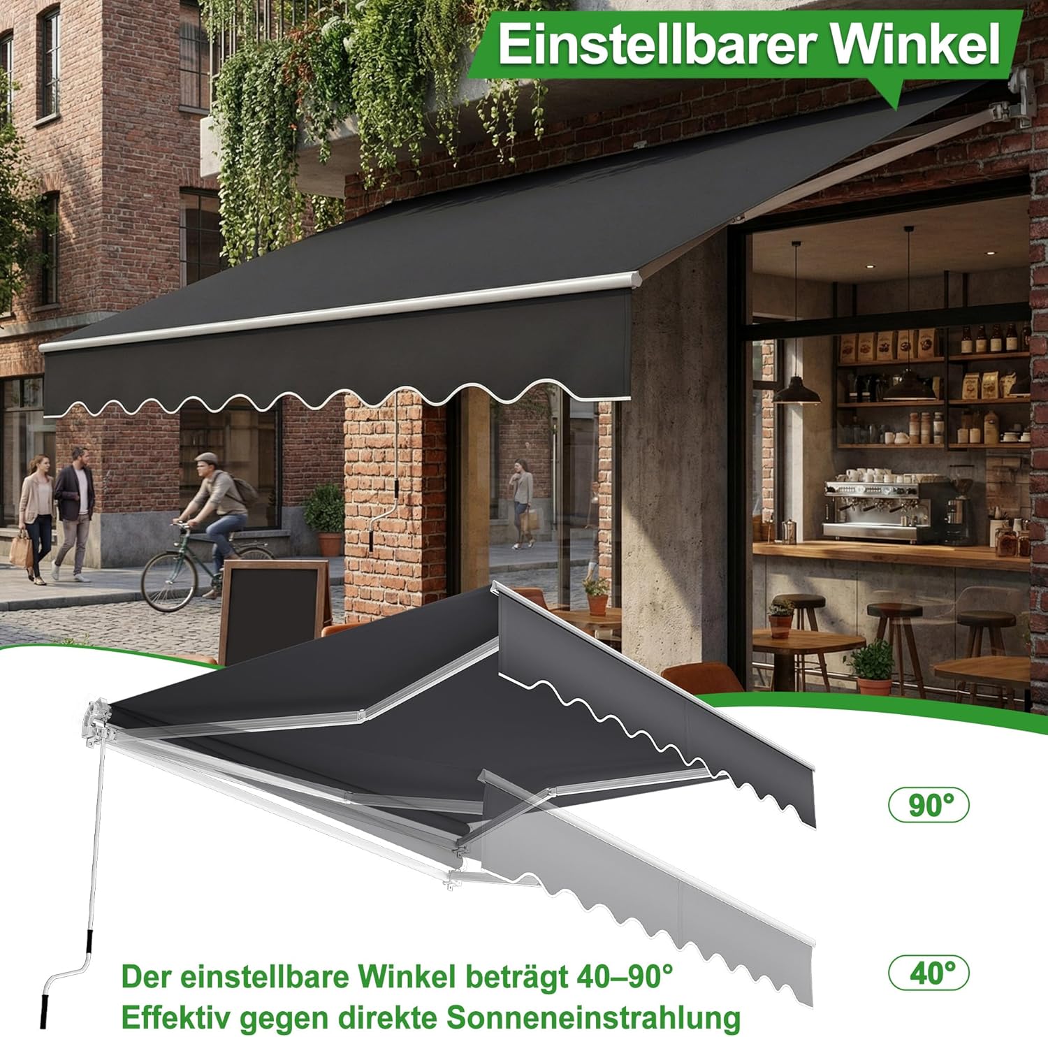 Aluminium Markise 4 x 3 m Balkonmarkise Sonnenschutz Kassettenmarkise Gelenkarmmarkise Sonnensegel Dunkelgrau