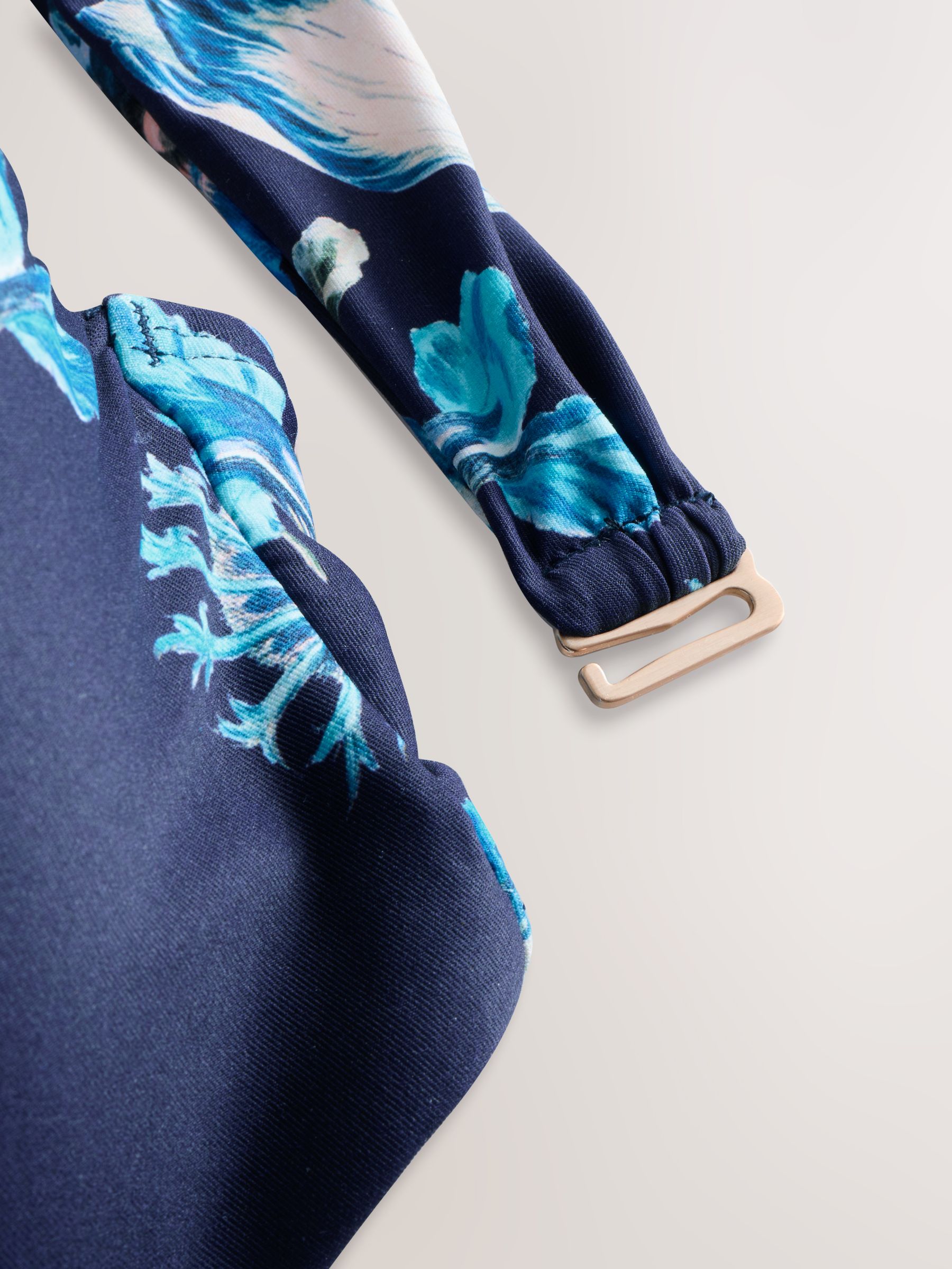 Kew Collection marineblauw met bloemenprint - Bandeaubikinitop met beugel