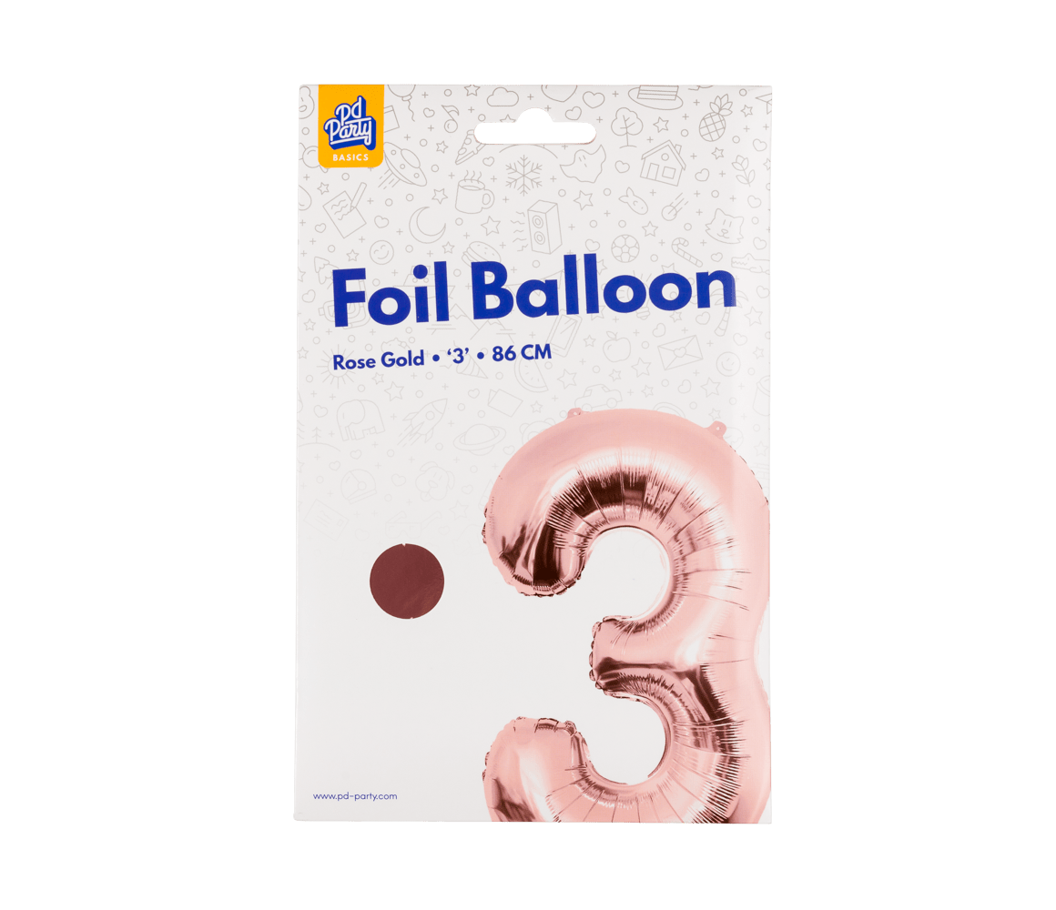 3 Jaar Cijfer Ballon Rose Goud Leeg 86cm