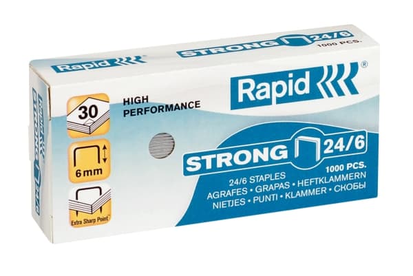 Rapid Strong - Stifter - 24/6 - 6 mm - galvanisert stål - pakke av 1000 - for Classic K2, K45; Economy E15, E26; Fashion F18; Fashion StandUP Ultimat