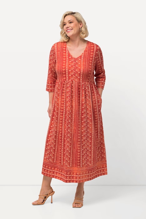 Jerseykleid, A-Linie, V-Ausschnitt, 3/4-Arm, Taschen