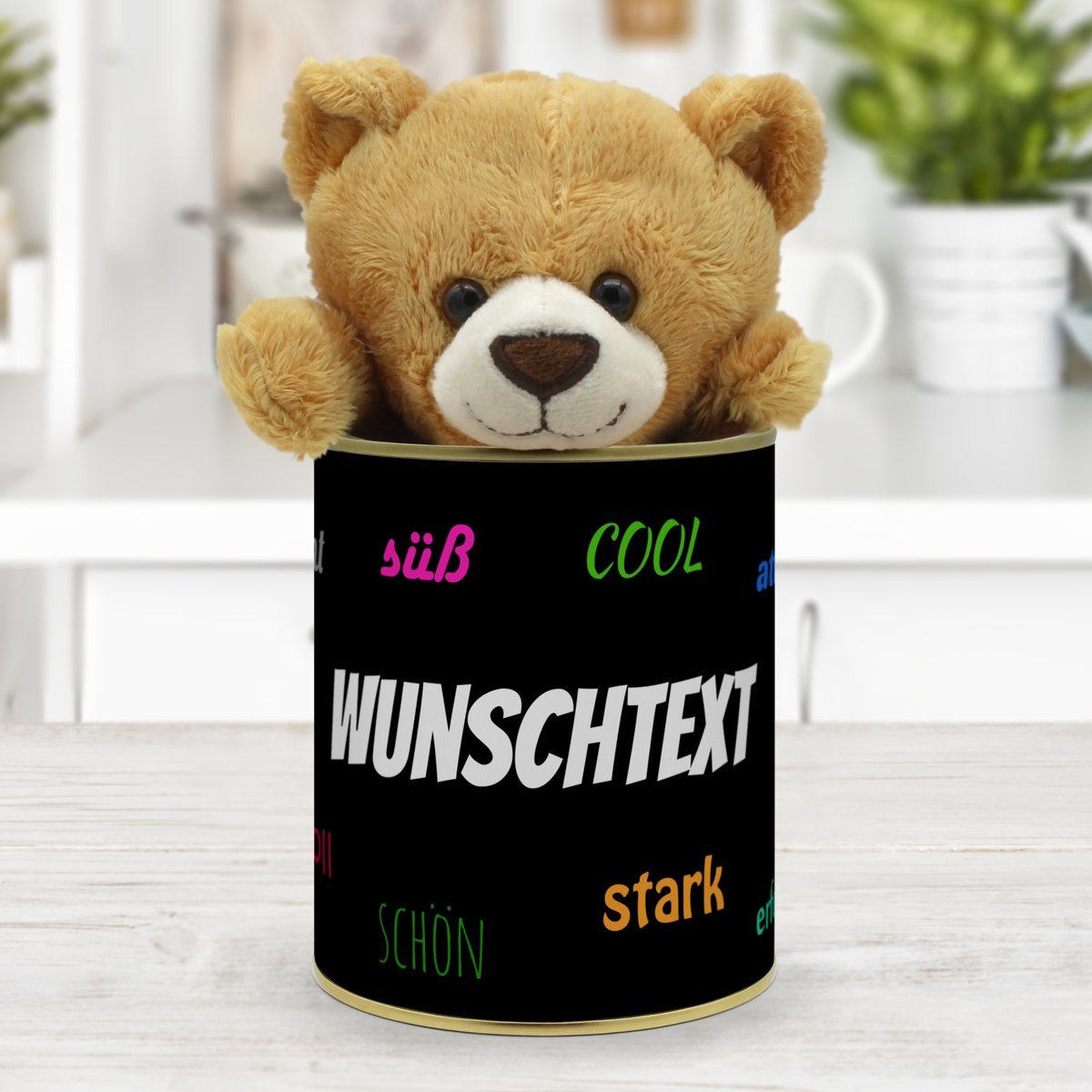 Personalisierte Geschenkdose - Teddybär (Motiv: Positivity)