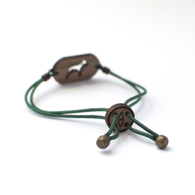 Pulseira de madeira personalizável com Golden Retriever, verde.