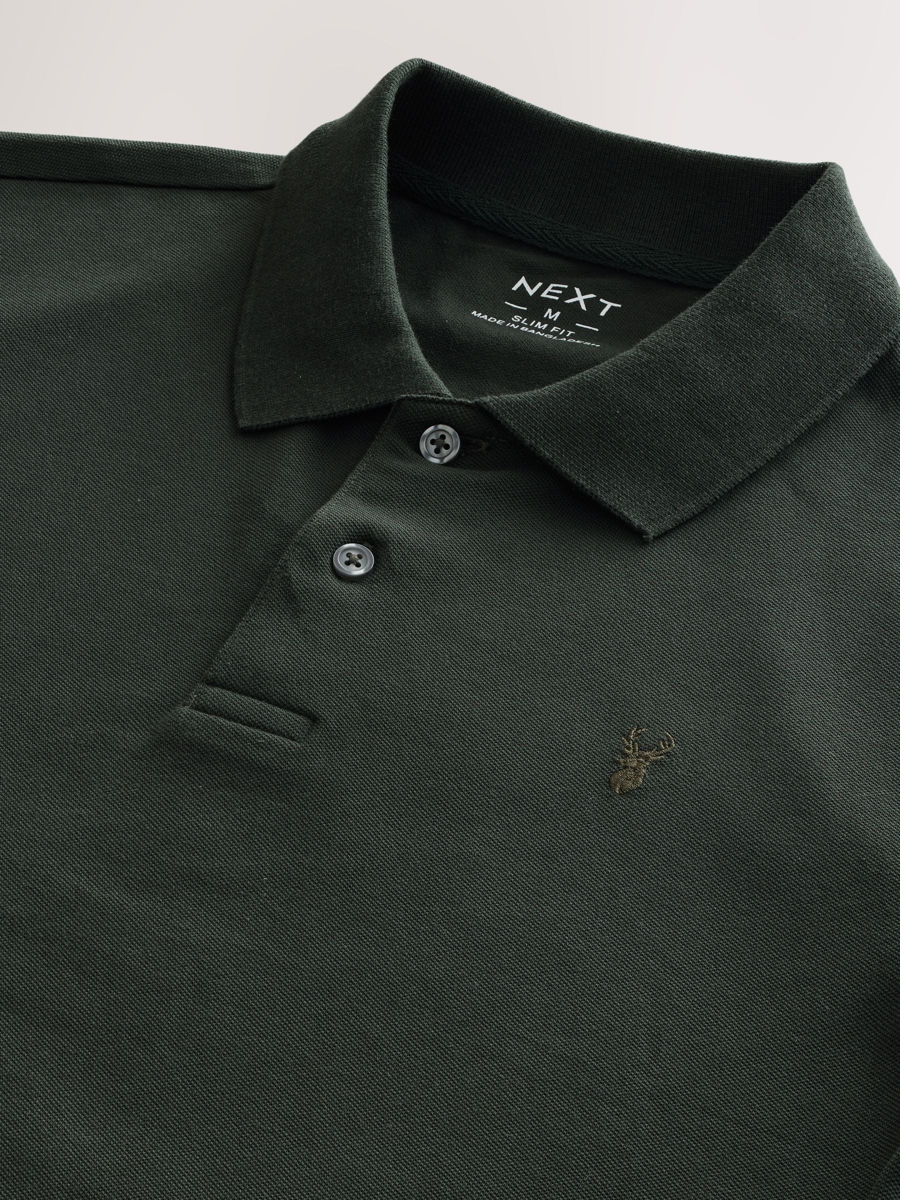 Rijk olijfgroen - Slim Fit - Long-Sleeve Pique Polo Shirt