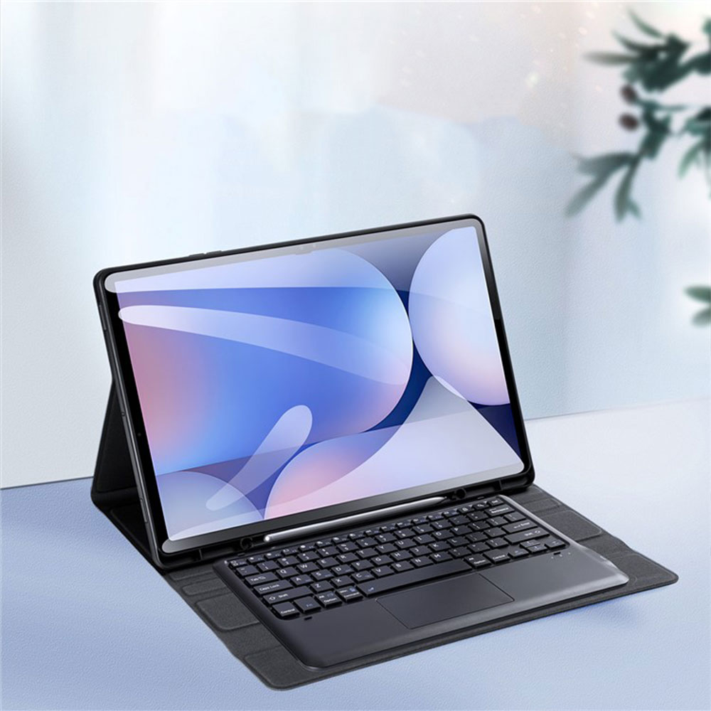 2in1 Samsung Galaxy Tab S10 Ultra Leder Schutz Tasche Smart Cover Magnetische Bluetooth Tastatur - Schwarz