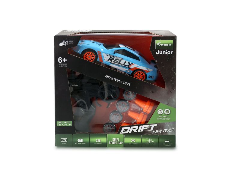 Amewi Drift Sport Car 4WD Blau, RTR, 1:24 Ferngesteuertes Drift-Auto für Kinder ab 6 Jahren