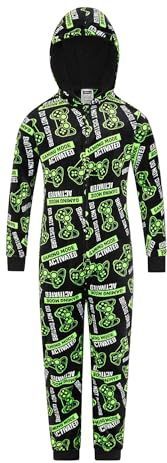 ThePyjamaFactory Jongens niet storen gaming modus geactiveerd fleece gaming slaappak, Zwart, 7-8 jaar