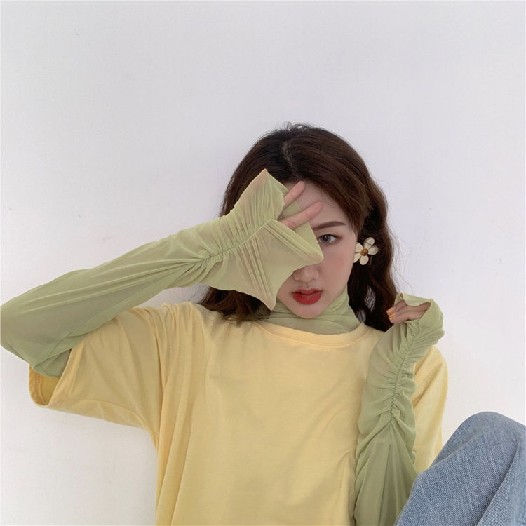 Monroll - Effen T-shirt met elleboogmouwen / Doorschijnende top met lange mouwen