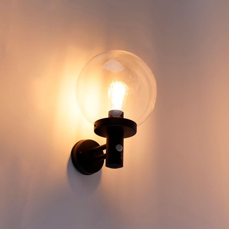 Buiten wandlamp zwart met helder glas incl. bewegingsmelder - Sfera