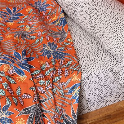 Linge de lit polycoton style wax fleurs stylisées - BECQUET CRÉATION