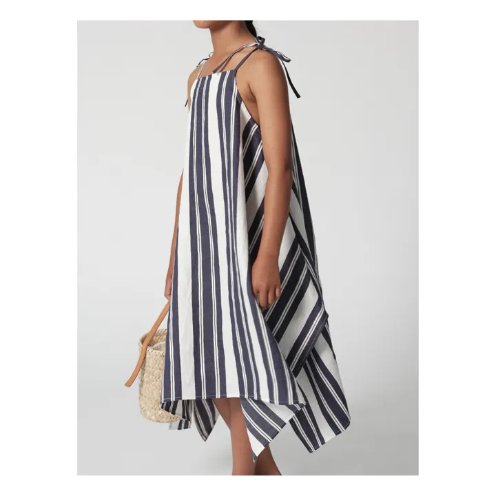 Tangerine Robe Rayures Lin | Bleu nuit