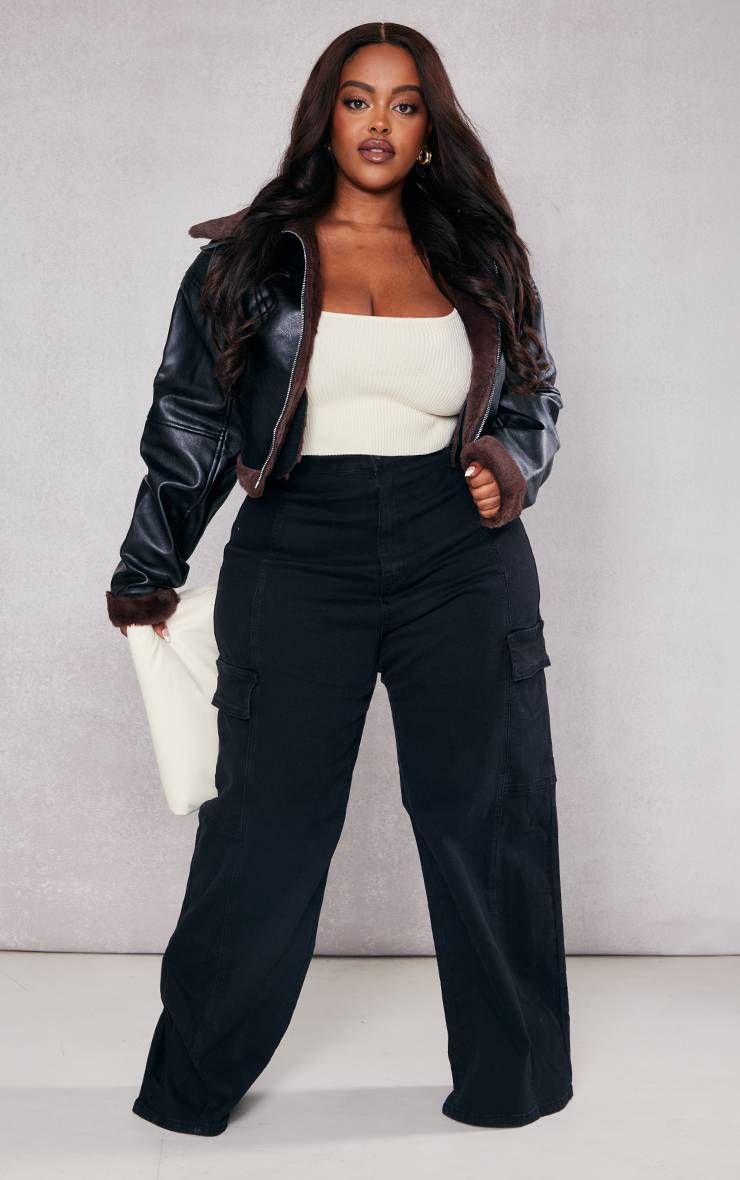 Noir Jean Cargo Large Grande Taille