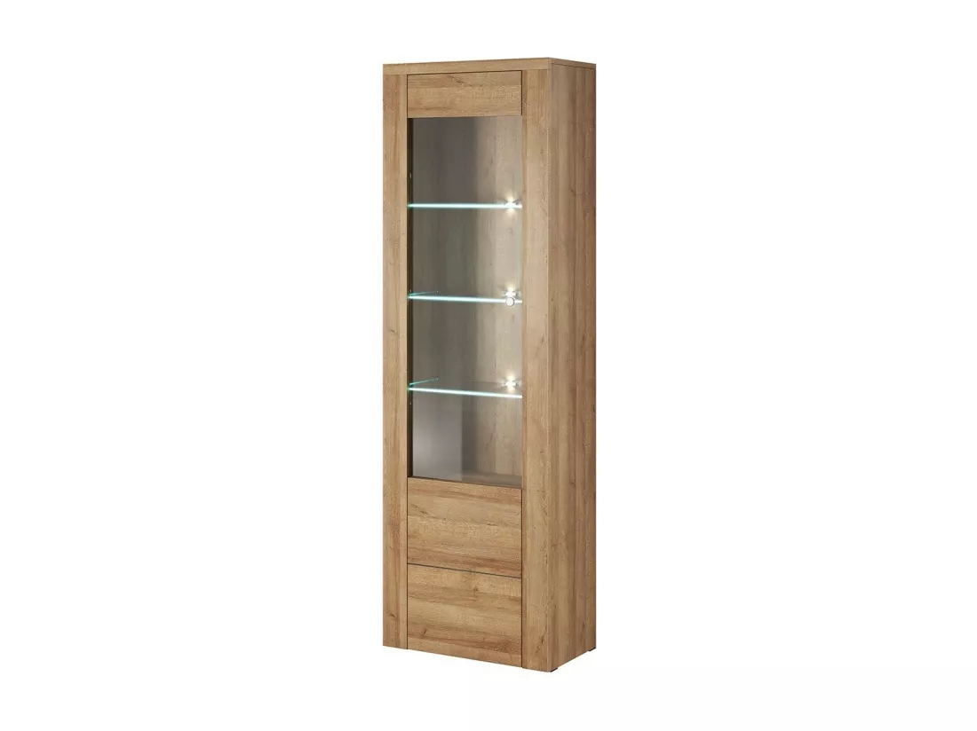 Vitrine haute design 1 porte avec éclairage LED collection SANTIAGO. Coloris chêne.