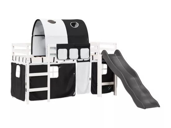 Lit mezzanine enfants et tunnel blanc/noir 80x200cm pin massif