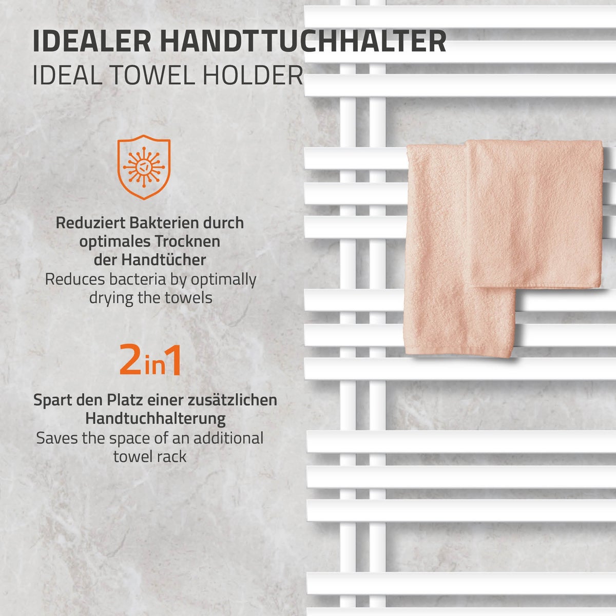 ECD Germany Iron EM Design Elektrische Badkamerradiator met Verwarmingselement 1200 W - 600 x 1600 mm - Wit - Designradiator Paneelradiator Handdoekwarmer Handdoekdroger