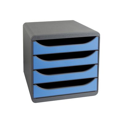 Exacompta BigBox - Module de classement 4 tiroirs - gris/bleu brillant